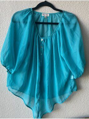 Mel & Mo Women's Turquoise Chiffon Blouse Size XL Button Front Detail Top